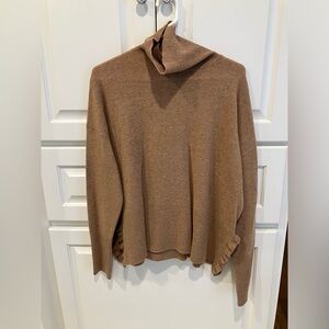 Cinq a sept 100% cashmere ruffle hem turtleneck sweater